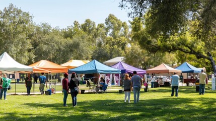 Outdoor Community Market Day in a Sunny Park
