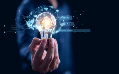 Artificial intelligence (AI) with light bulb concept, Light bulb Global Internet connection with Business global internet connection application technology and digital marketing, technology innovation