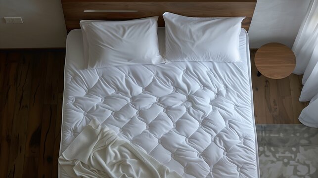 Top view of white mattress on the bed