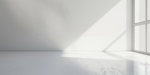 Empty room with shadows of window.Abstract white studio background for product presentation.