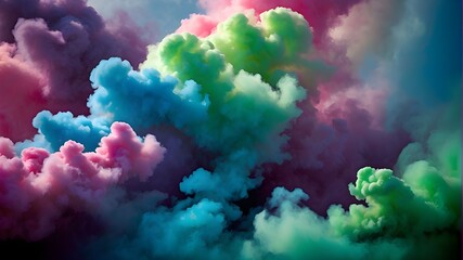 Fototapeta na wymiar /imagine: An eruption of colorful smoke, vivid and vibrant, billowing and swirling in the air, creating mesmerizing patterns and shapes. The smoke is thick and dense, with hues of blue, green, purple,