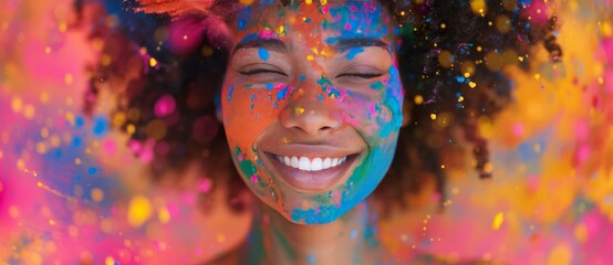 Portrait of a Holi paint girl African American