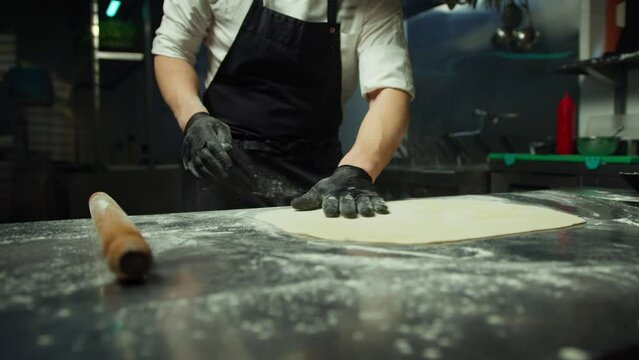 Chef Is Preparing Raw Egg Puff Pastry In The Kitchen Of A Luxurious Restaurant