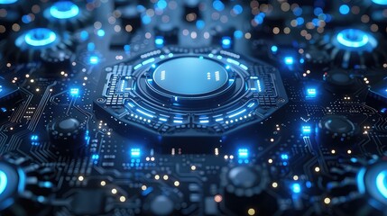 A physical Bitcoin coin on an illuminated electronic circuit board, symbolizing the intersection of traditional currency and digital technology.