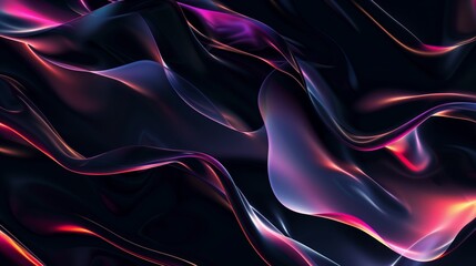 Obraz premium Abstract digital art featuring flowing silky textures with vibrant pink and blue neon accents on a dark background.