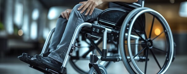 Fototapeta premium Wide-angle view of person in a wheelchair