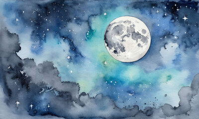 Watercolor Moon Background