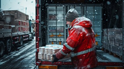 A worker loading frozen chicken products onto refrigerated trucks for transportation to ports for export, showcasing the seamless integration of logistics in the export process.