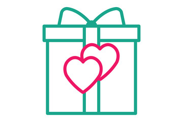 gift icon. gift with heart. icon related to wedding, party, valentine day. line icon style. wedding element illustration