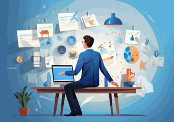 Smart project manager efficiently manages multiple project dashboards - business illustration of strategic planning, task completion, resource management