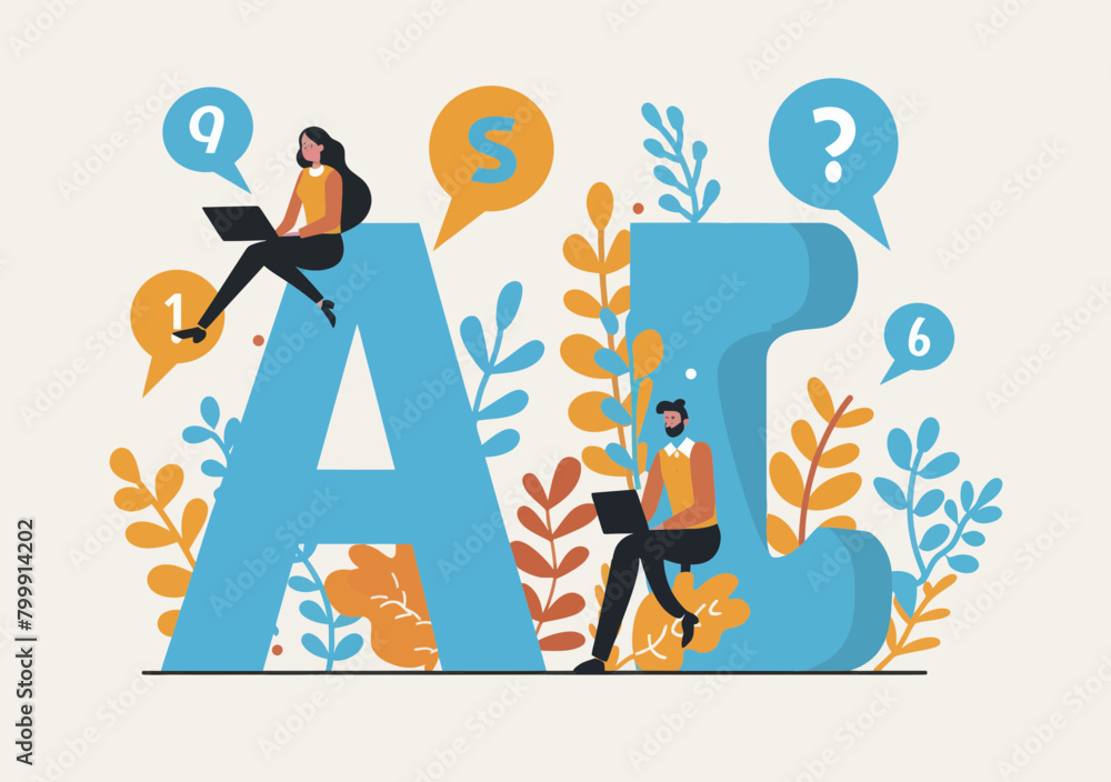 Poster minimalist faq scene: business team discussing solutions, q&a dialog concept, problem resolution adv