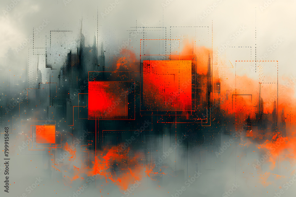 Poster dynamic business background: orange and gray abstract shapes on empty space canvas