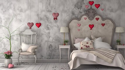 vintage bedroom with valentines decoration