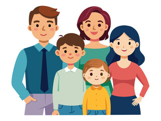 Smiling family with young children, Parental care vector cartoon illustration.