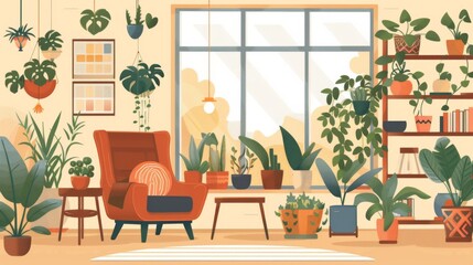 Big living room with many plants