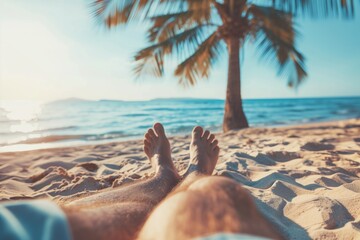 Fototapeta na wymiar Sun-kissed feet on a tropical beach