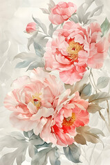 watercolor pink peonies on a pink background