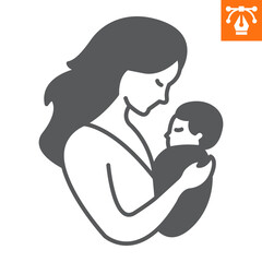 Mother hugging her baby solid icon, glyph style icon for web site or mobile app, mother's day and newborn, mother with baby vector icon, simple vector illustration, vector graphics with editable strok