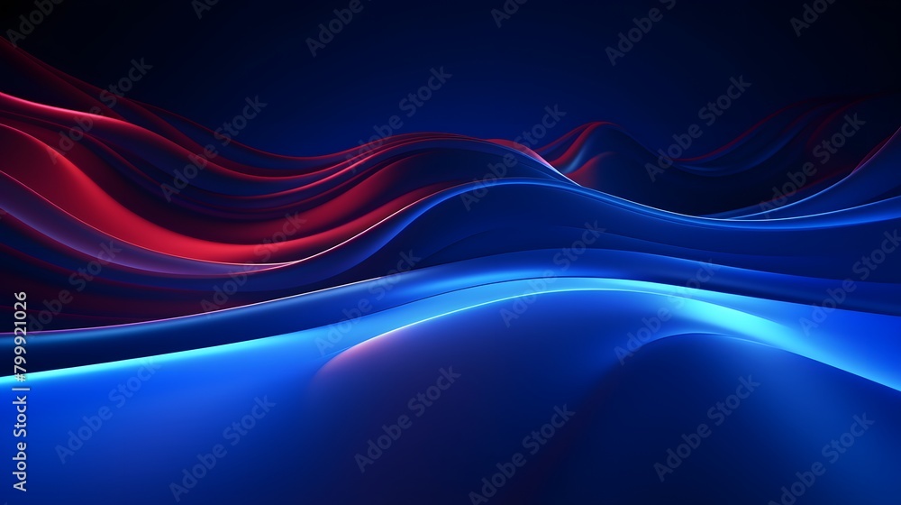 Poster 3d render, abstract minimal neon background with glowing wavy line. dark wall illuminated with led l
