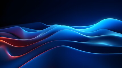 
3d render, abstract minimal neon background with glowing wavy line. Dark wall illuminated with led lamps. Blue futuristic wallpaper