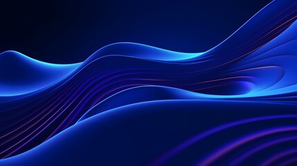 Fototapeta premium 3d render, abstract minimal neon background with glowing wavy line. Dark wall illuminated with led lamps. Blue futuristic wallpaper