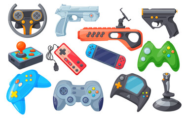 Videogame joypads. Game controller or joystick for remote control consoles arcade videogames, hipster gaming object retro video games gun - 799921297