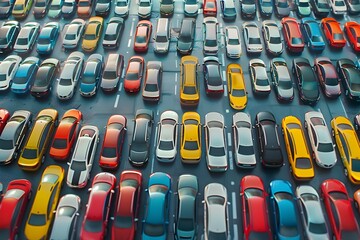 Fototapeta premium Vibrant Aerial View of Crowded Highway Traffic Jam with Overlapping Vehicles