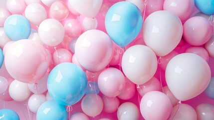 Fototapeta na wymiar 3d rendering of pastel blue, pink and white balloons background