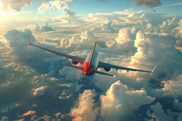 Majestic Airborne Journey:A Vibrant Aerial Scene of an Airplane Soaring Through Dramatic Cloudscapes