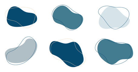 Ensemble de formes abstraites bleues - Éléments géométriques arrondis et colorés - Formes fluides, et dynamiques - Collection de bulles aux formes simples et douces - Motifs ronds pour décoration 