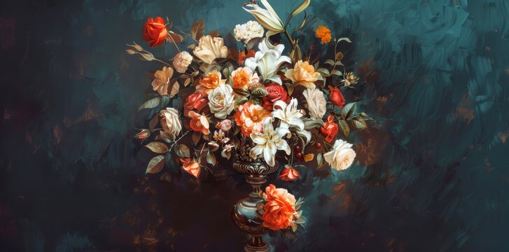 Bouquet of many different flowers in a vase
