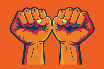 Raised fists symbolizing empowerment and resistance, vector cartoon illustration.