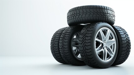A stack of three car tires with detailed tread patterns on a clean white background.