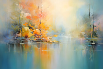 Tranquil Sunlit Seclusion, abstract landscape art, painting background, wallpaper, generative ai