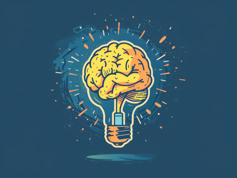 creative idea with brain and light bulb illustration -ai