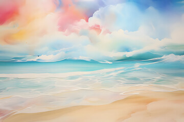 Heavenly Beach Bliss, abstract landscape art, painting background, wallpaper, generative ai