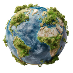 Green 3d earth cut out, isolated on white, miniature globe landscape concept design. Eco-friendly concept, sustainable theme 3d render. 