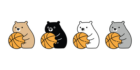 Bear polar icon basketball ball sport vector teddy sitting pet cartoon character logo symbol illustration isolated clip art design