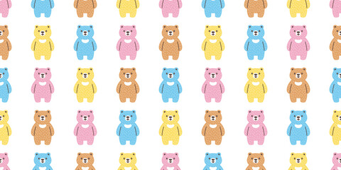bear polar seamless pattern smile teddy doll vector pet cartoon doodle gift wrapping paper tile background repeat wallpaper scarf isolated illustration design