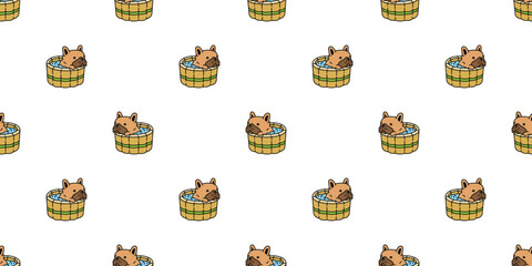 dog seamless pattern french bulldog shower bathing wooden oak bathtub teak puppy vector bone pet toy duck rubber doodle cartoon tile background gift wrapping paper repeat wallpaper illustration scarf 