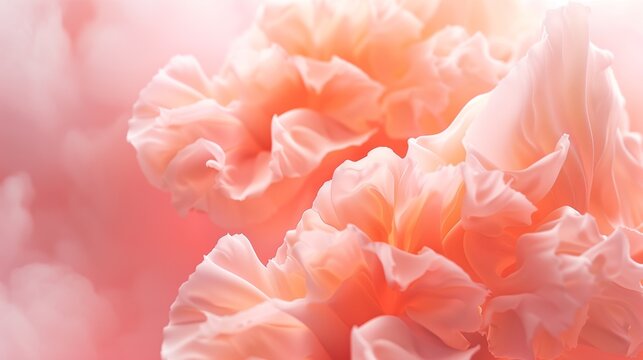 A close-up image of delicate orange and pink flowers against a soft light background.