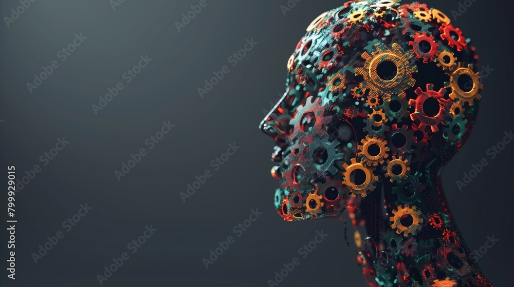 Poster psychological intelligence, illustrating the intricate cognitive processes and complex functions of 