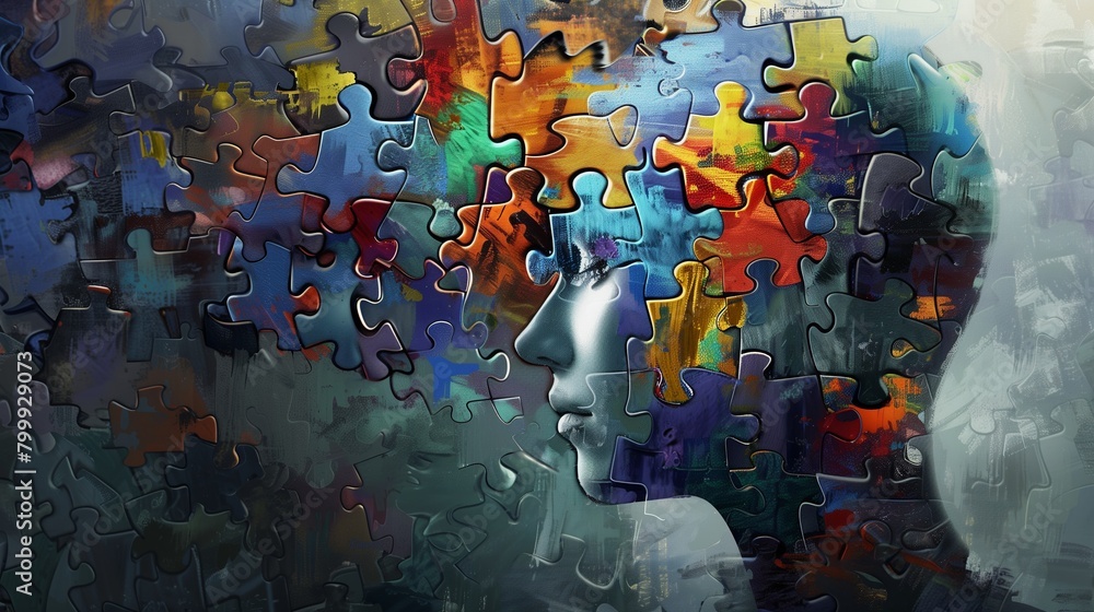 Poster psychological intelligence, illustrating the intricate cognitive processes and complex functions of 