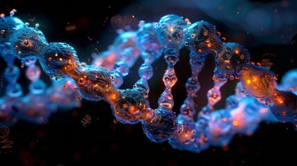 A DNA double helix structure, illuminated under fluorescent light - obrazy, fototapety, plakaty
