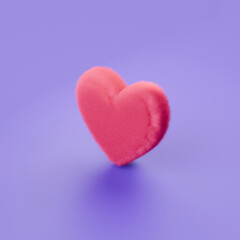 fluffy 3d heart on purple background