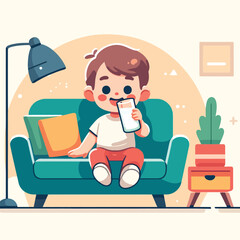 cartoon illustration of a boy drinking a glass of milk