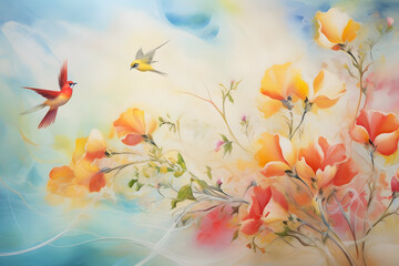 Heavenly Summer Serenade, abstract landscape art, painting background, wallpaper, generative ai