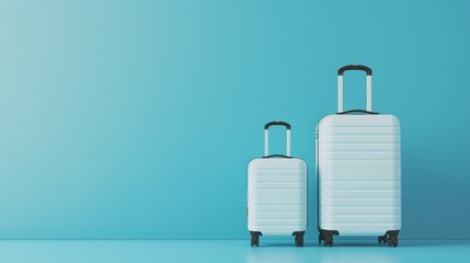 Two modern white suitcases against a vibrant blue background, suggesting travel readiness.