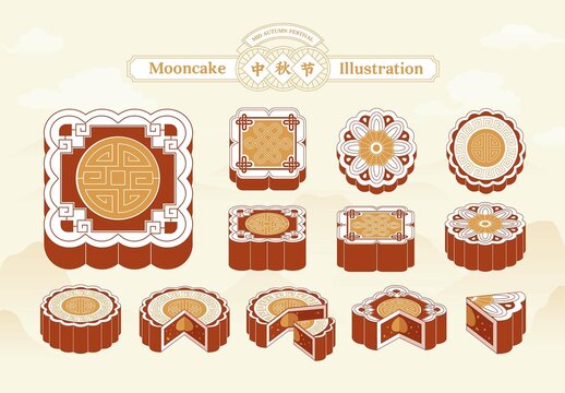 Mooncake Illustration Set for Mid Autumn Festival