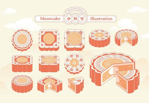 Mooncake Illustration Set for Mid Autumn Festival